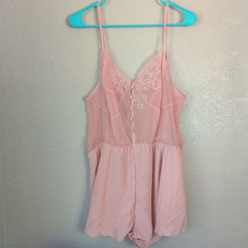 Victoria's Secret Gold Label Vintage Teddy L Pink Lace Button Strappy Coquette
